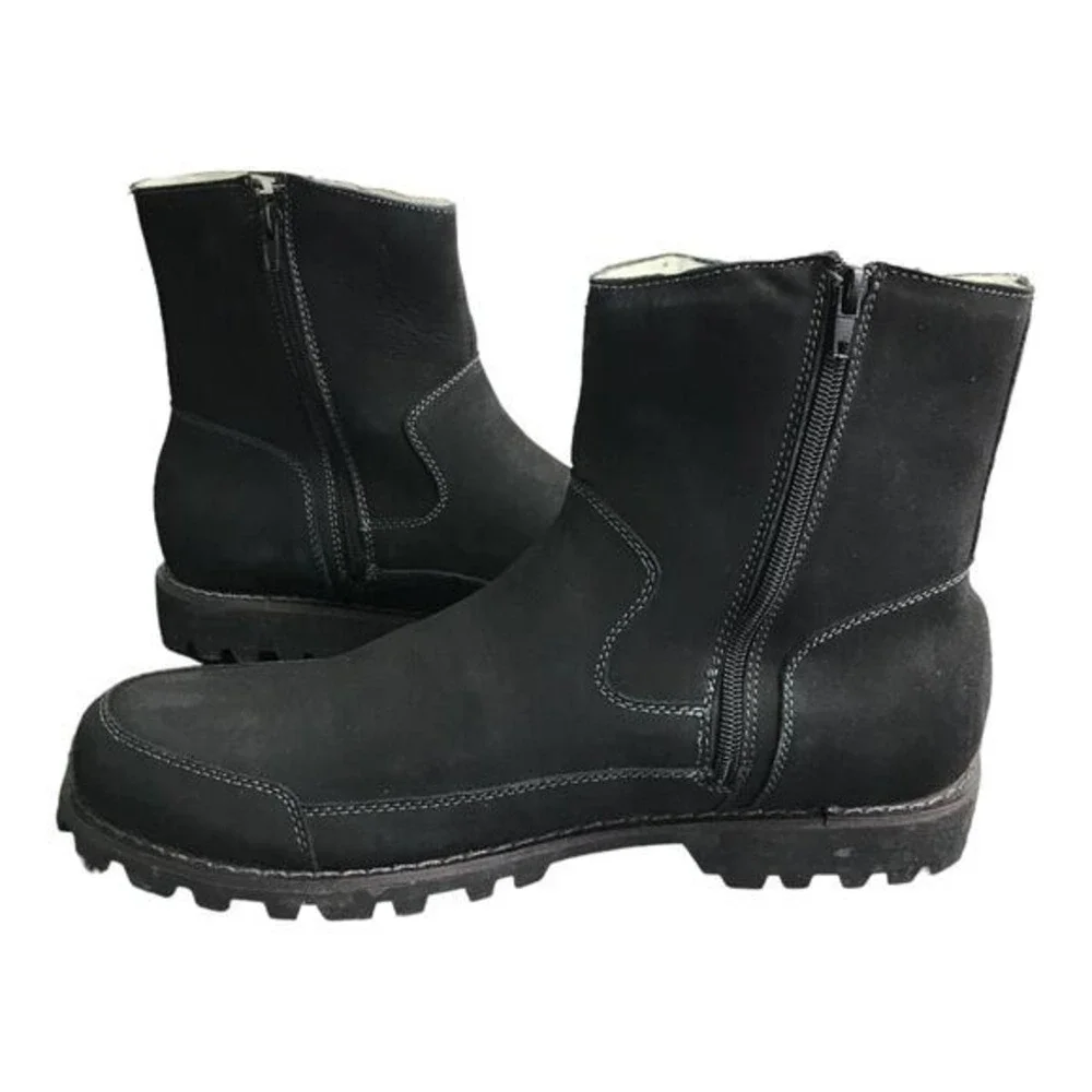 MUK LUKS‎ Boots Mens 11 Black Ankle Faux Suede Shearling Lined Zipper Lug Sole